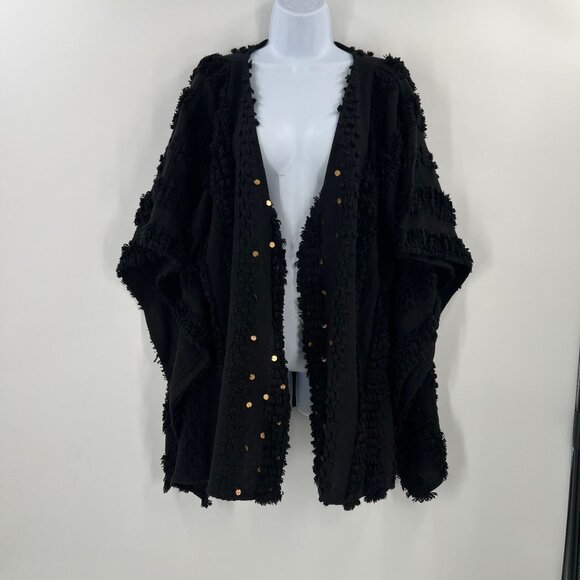 World Market Women One Size Black Fringe Heavyweight Open Cardigan - Picture 1 of 7